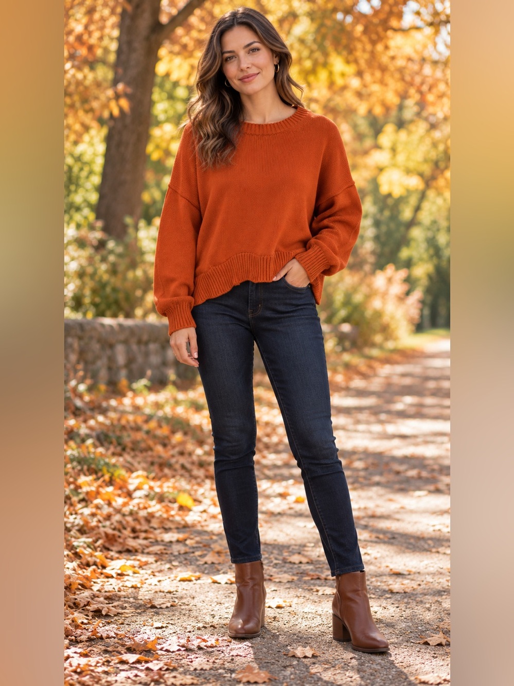 Quince Women's Oversized Crewneck Sweater in Rust